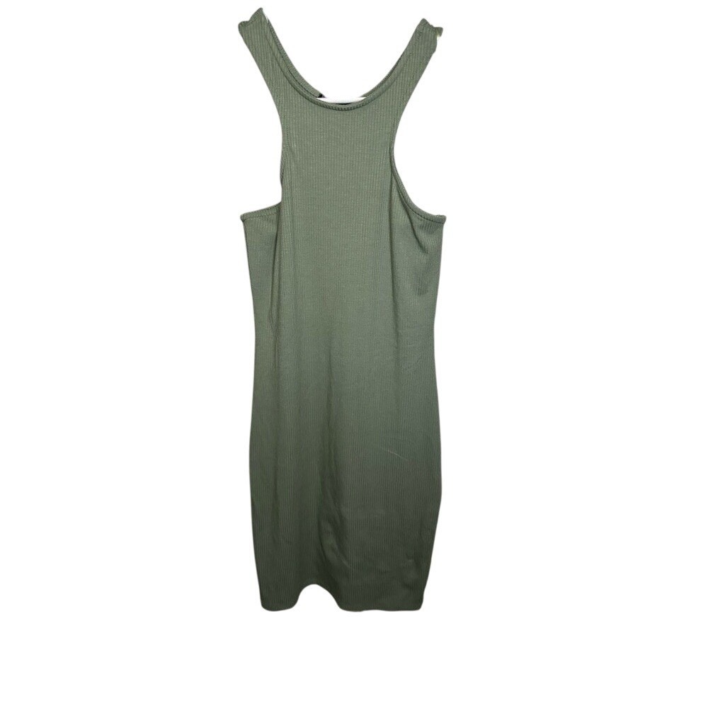 Ribbed Racerback Bodycon Dress Olive Green Sleeveless Tank Style - Picture 2 of 5